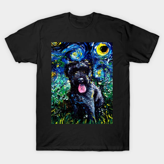 Black Goldendoodle Starry Night T-Shirt by sagittariusgallery